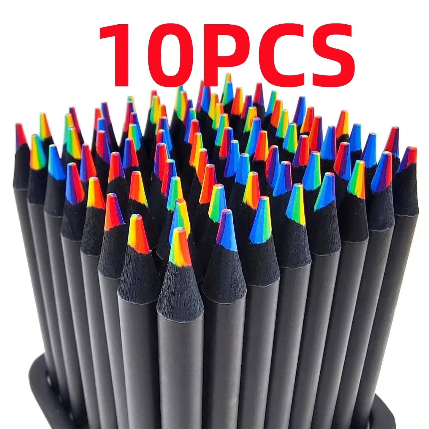 10 PCS Rainbow Pencil Colorful Pencil 7-Color Wood Colorful Black Wood Painting