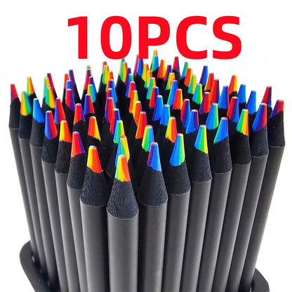 10 PCS Rainbow Pencil Colorful Pencil 7-Color Wood Colorful Black Wood Painting
