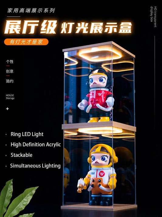 Acrylic Clear Display Case with Ring LED Lights for Action Figure Display