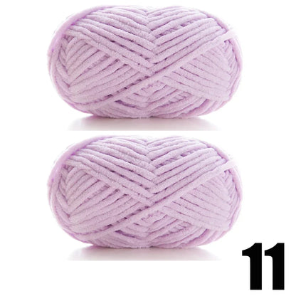 Thick Velvet Chenille Yarn – 2pcs x 50g Soft Knitting Yarn for DIY Scarves, Hats & Crafts