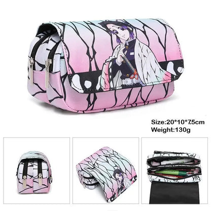 Anime Demon Slayer Pencil Case: Student Bilayer Storage Bag, Cartoon Pen Box, Cosplay Props Accessories