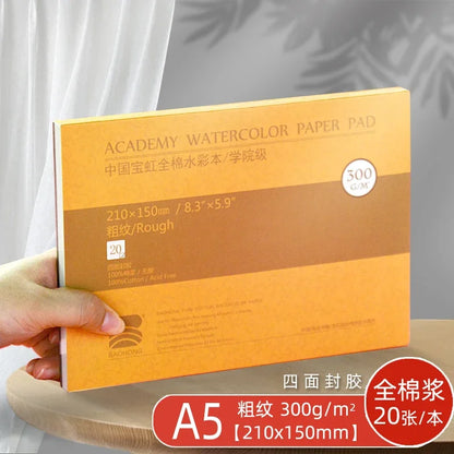 Premium Watercolor Paper Block – 20 Sheets, 300 GSM (140 LB) Acid-Free, Glue Bound for Wet & Dry Media