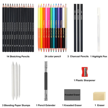 Colored Pencil Set – 36/38/50/72 Premium Artist Pencils with Handmade Canvas Wrap & Accessories