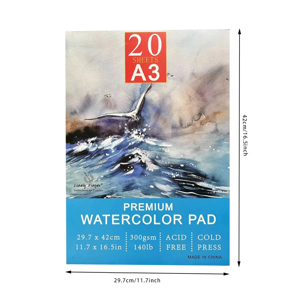 A5/A4/A3 Watercolor Paper Pad, 140lb/300gsm, 20 Sheets, Cold-Pressed, Acid-Free, Artist Painting Paper for Watercolor Painting
