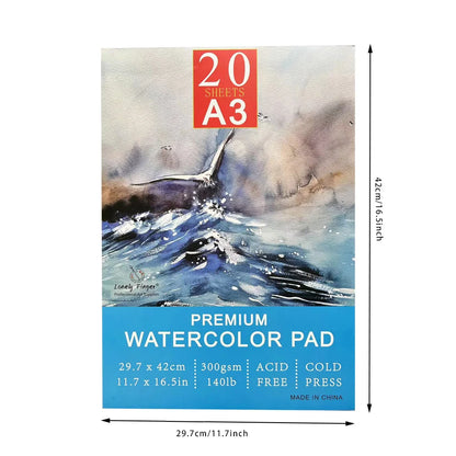 A5/A4/A3 Watercolor Paper Pad, 140lb/300gsm, 20 Sheets, Cold-Pressed, Acid-Free, Artist Painting Paper for Watercolor Painting