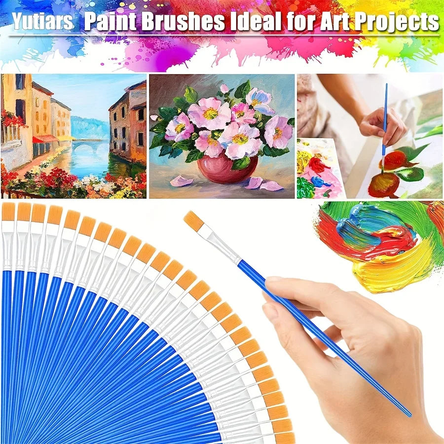 20–200 PCS Paint Brush Set – Round & Flat Nylon Hair Brushes for Oil, Acrylic & Watercolor Painting