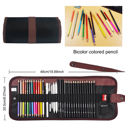 Colored Pencil Set – 36/38/50/72 Premium Artist Pencils with Handmade Canvas Wrap & Accessories