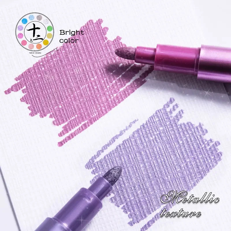 12 Colors Metallic Markers Pens Silver Gold Paint Pens for Black Paper, Glass, Rock Painting