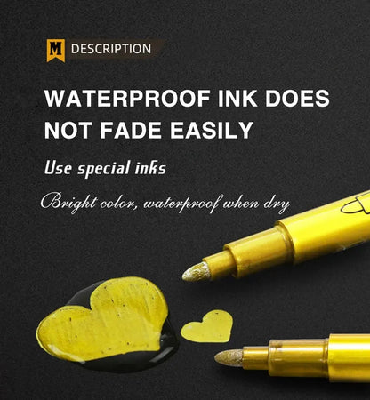 12 Colors Metallic Markers Pens Silver Gold Paint Pens for Black Paper, Glass, Rock Painting