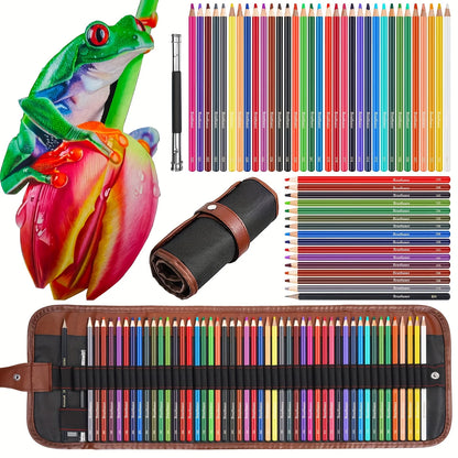 Colored Pencil Set – 36/38/50/72 Premium Artist Pencils with Handmade Canvas Wrap & Accessories