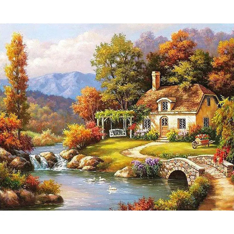Animals and Landscape Paint by Numbers Kit – 40x50cm DIY Canvas Scenery Painting for Adults with Frame