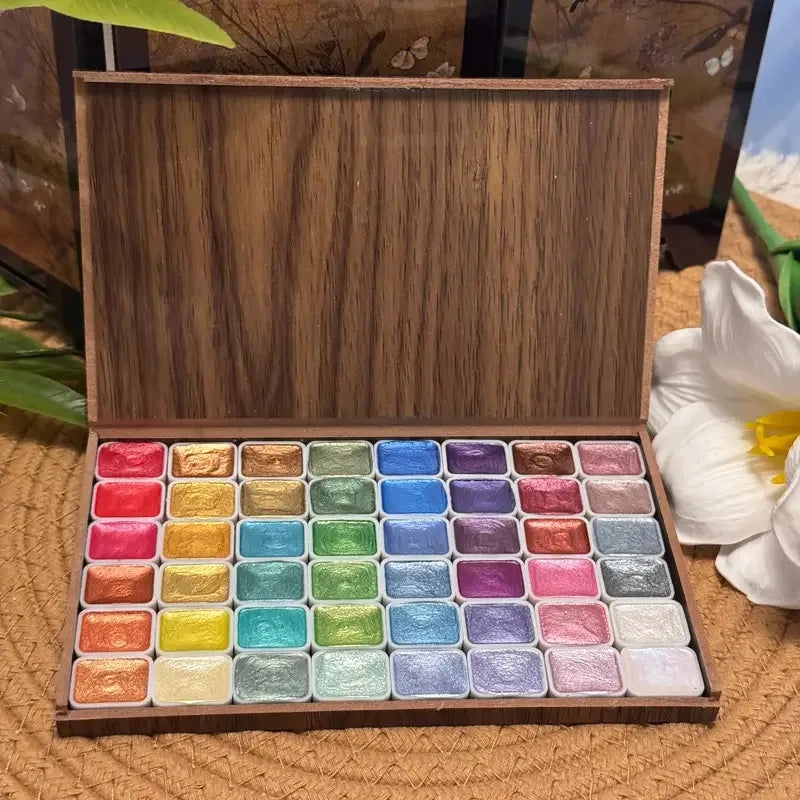 Glitter Watercolor Paints Set, 120 Colors Watercolor Paint, Wooden box, for Professional Artists, Illustrations, Drawing