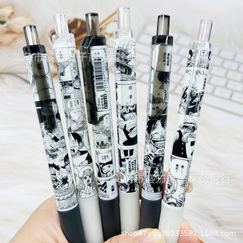 One Piece 6 PCS Gel Pen, Anime Manga 0.5 Black Ink Signature Pen Office School Writing Supplies Stationery