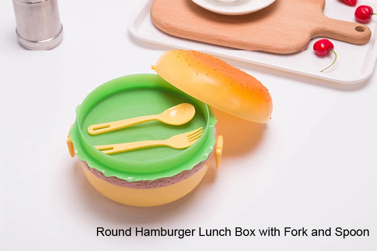 Cute Kawaii Double-Tier Burger Bento Box for Kids, Microwave Safe Fun and Functional Lunchware