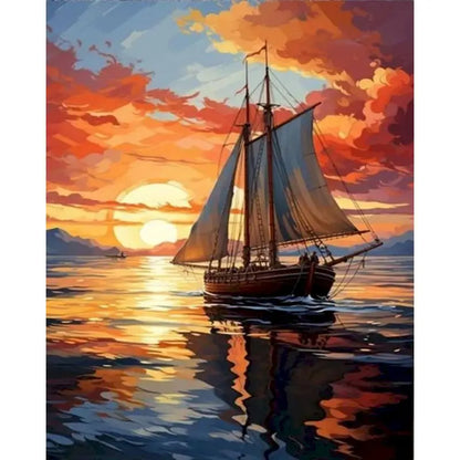 Sailing Ships and Landscape Paint by Numbers Kit – DIY Nature Landscape Acrylic Painting on Canvas for Adults
