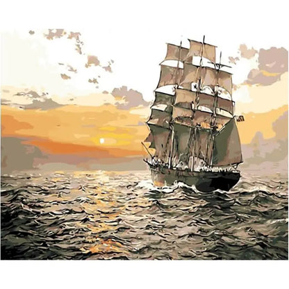 Sailing Ships and Landscape Paint by Numbers Kit – DIY Nature Landscape Acrylic Painting on Canvas for Adults
