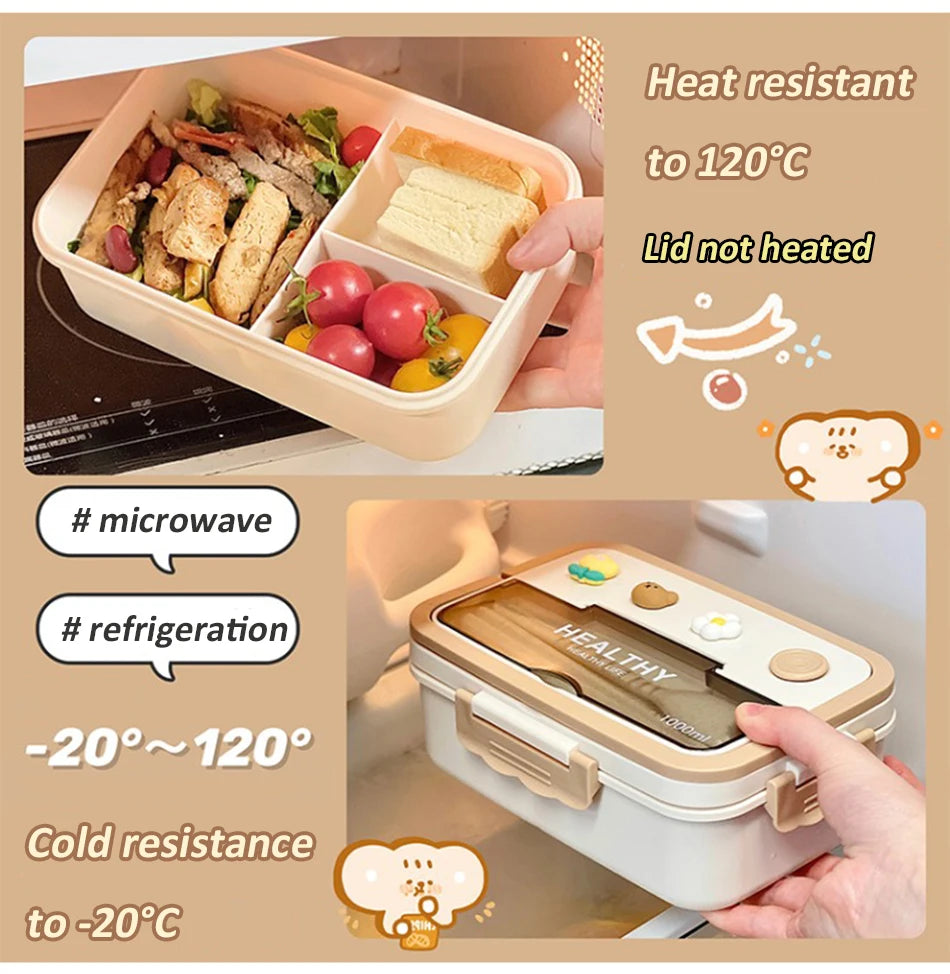 Simple Cute Portable Lunch Box, With Compartment & Microwave-Safe, Perfect for Work, School, or Picnics
