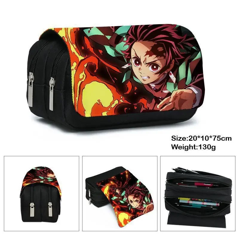 Anime Demon Slayer Pencil Case: Student Bilayer Storage Bag, Cartoon Pen Box, Cosplay Props Accessories