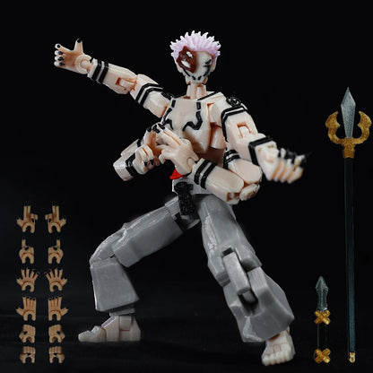 CloudAnimeStudio Ryomen Sukuna 3D Printed Figurine, Jujutsu Kaisen King Of Curses Multi-Jointed Shapeshift Toys
