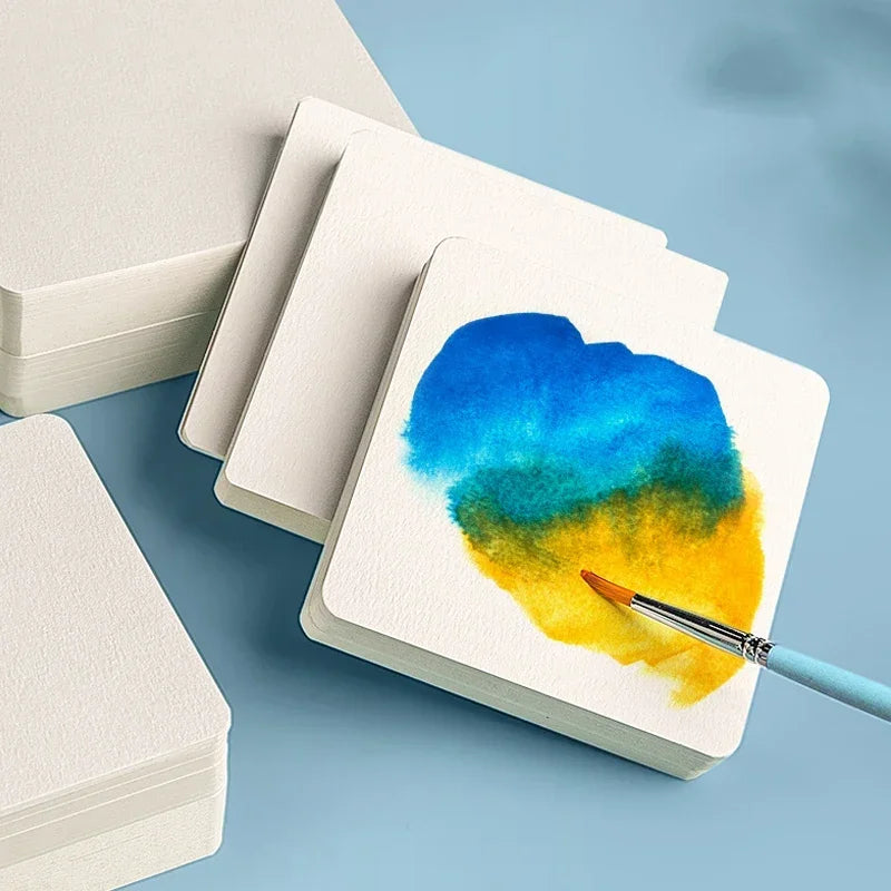 Blank Watercolor Paper Cards 50 PCS Portable Postcard 300g Square Round for Painting School Student Art Supplies