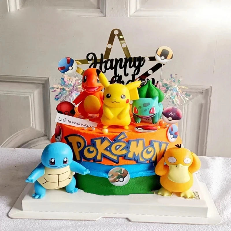 13 PCS Set Pokemon Cake Topper Party Anime Figure, Pikachu Happy Birthday Cake Decoration Ornament Pikachu Bulbasaur Psyduck Charmander Squirtle Jigglypuff