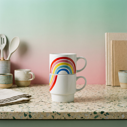 Set of 2 Rainbow Stacking Mugs | Ceramic Mug Set