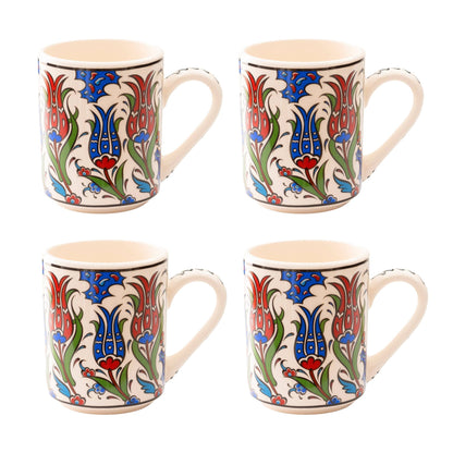 Set of 4 Handmade in Türkiye Ceramic Botanical Mugs - 9 Styles Available