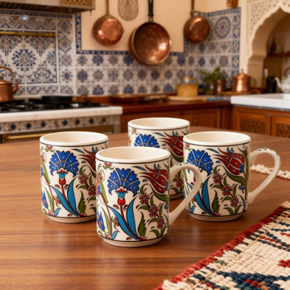 Set of 4 Handmade in Türkiye Ceramic Botanical Mugs - 9 Styles Available