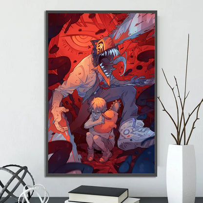 Chainsaw Man Self-adhesive Poster Wallpaper, Anime Wall Art Home Decoration Painting For Bedroom Computer Decor (Frames Not Included)
