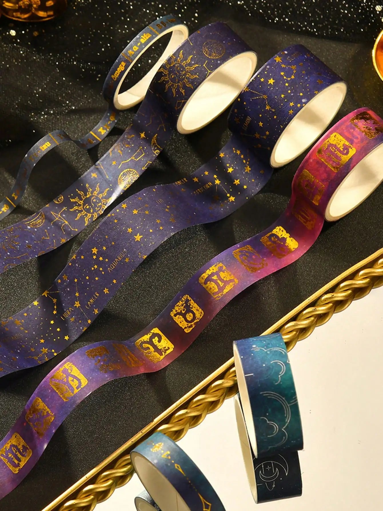 20 Rolls Galaxy Washi Tape Set – Starry Sky & Planet Designs with Gold & Silver Foil Design for Scrapbooking, Journals & DIY Crafts