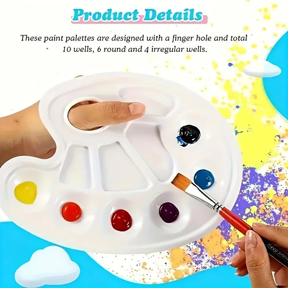 2/6/8/10 Pack Plastic Art Painting Palettes, Oval Shaped Multi-Well Mixing Palette for Watercolor, Acrylic, and Oil Paints