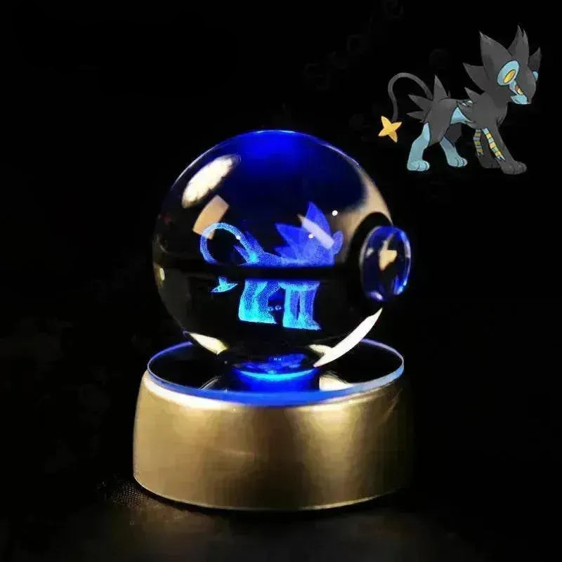 Luxray LED Anime Figure, 3D Pokemon Crystal Ball Figurine, Glass Pokeball Night Light Lamp Base Gift 5 CM