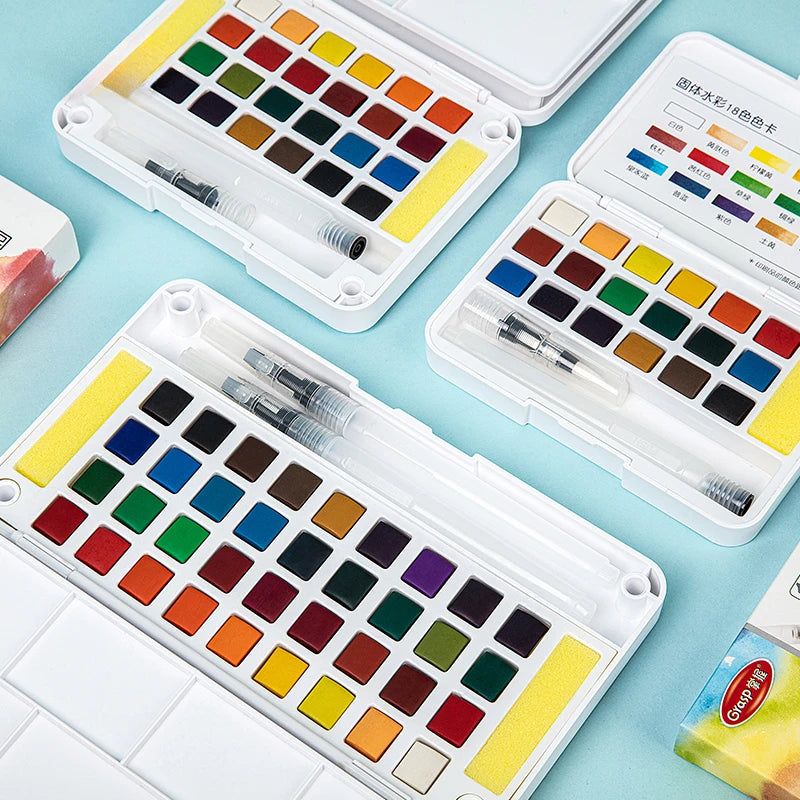 12/24/36/48 Colors Watercolor Paint Set with Water Brush Pens Art Supplies for Artists