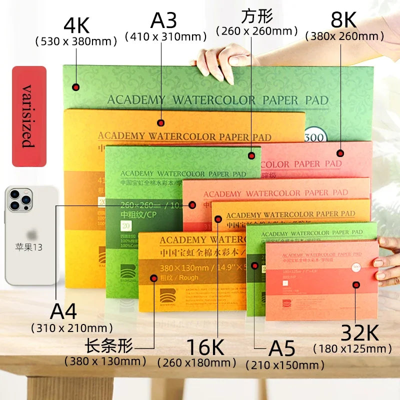 Premium Watercolor Paper Block – 20 Sheets, 300 GSM (140 LB) Acid-Free, Glue Bound for Wet & Dry Media