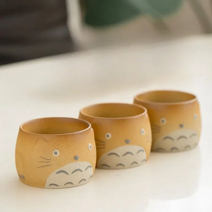 My Neighbor Totoro Ceramic Teapot Teacups Set, Anime Studio Ghibli Cute Cat Rough Pottery Cooking Teapot Tea Table Accessories
