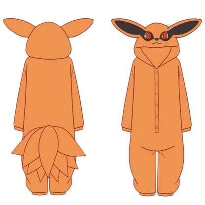 Naruto Shippuden Kurama Kyuubi Fox Cosplay Costume Kigurumi Adult Unisex Anime Pajamas Flannel Jumpsuit Sleepwear Onesies