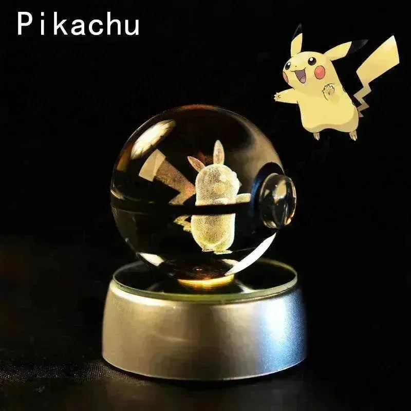 3D Pokemon Crystal Ball 5CM Mewtwo Pikachu Gengar Crystal Glass Pokemon Ball Pokeball Figure Night Light LED Lamp Base Gift - 29 Jigglypuff / 5CM - Otarealm