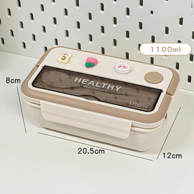 Simple Cute Portable Lunch Box, With Compartment & Microwave-Safe, Perfect for Work, School, or Picnics