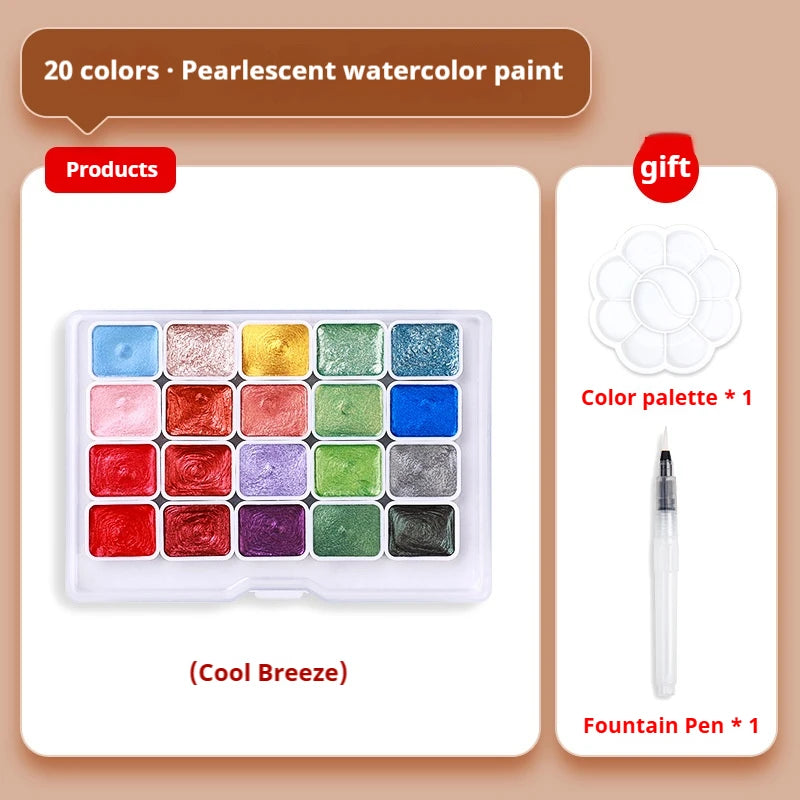 20/36/98 Color Pearlescent Watercolor Paint Intense Sparkle Metallic Watercolor Paint Set Glitter