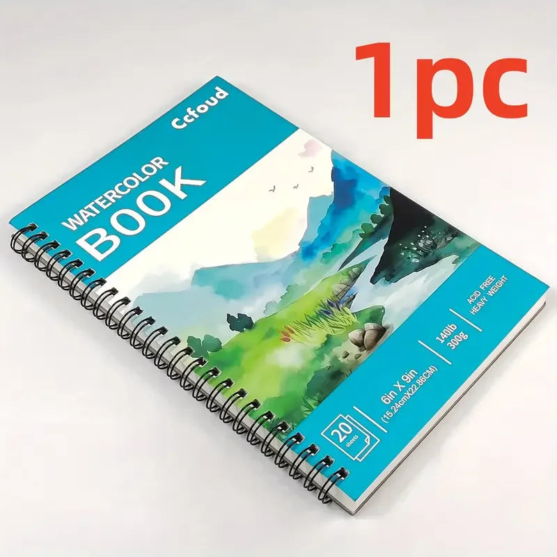 12 Sheets 2 PCS Watercolor Sketchbook 14.81 x 21.01 cm, Cold Press Paper (63.5KG/300gsm) Spiral Bound