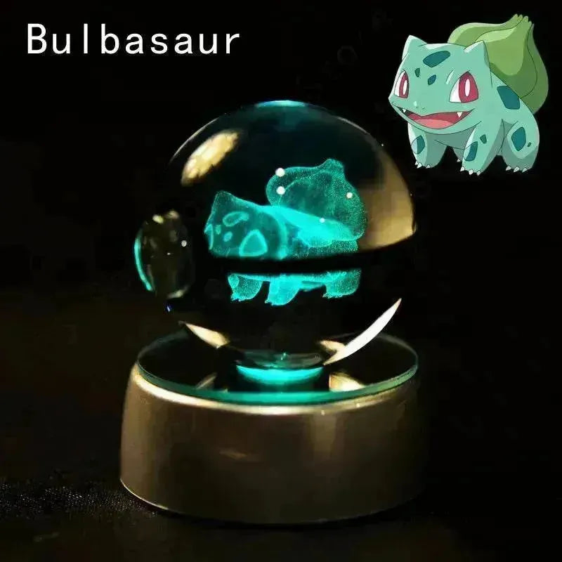 3D Pokemon Crystal Ball 5CM Mewtwo Pikachu Gengar Crystal Glass Pokemon Ball Pokeball Figure Night Light LED Lamp Base Gift - 29 Jigglypuff / 5CM - Otarealm