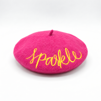 Sparkle Embroidered Beret in Pink