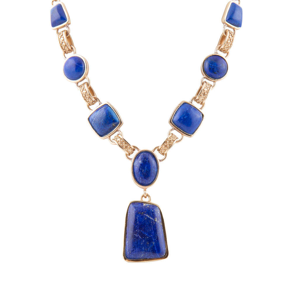 Royal Blue Lapis Golden Pendant Necklace Otarealm