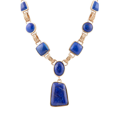 Royal Blue Lapis Golden Pendant Necklace Otarealm