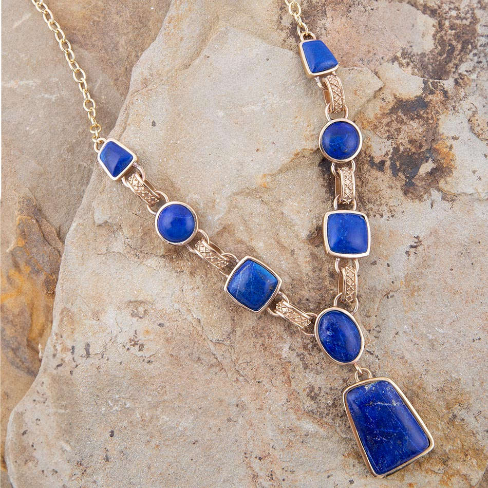 Royal Blue Lapis Golden Pendant Necklace Otarealm