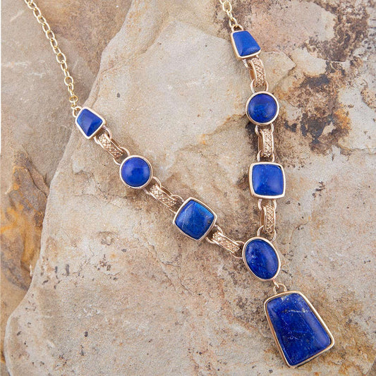 Royal Blue Lapis Golden Pendant Necklace Otarealm