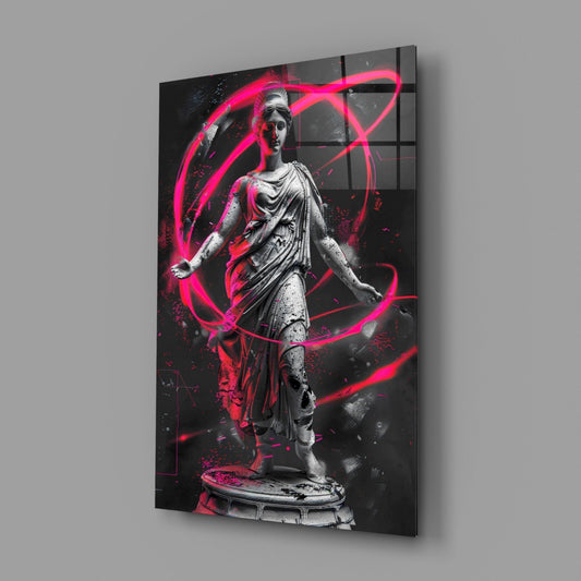 Stone Goddess Hot Pink Neon Orbit Glass Wall Art
