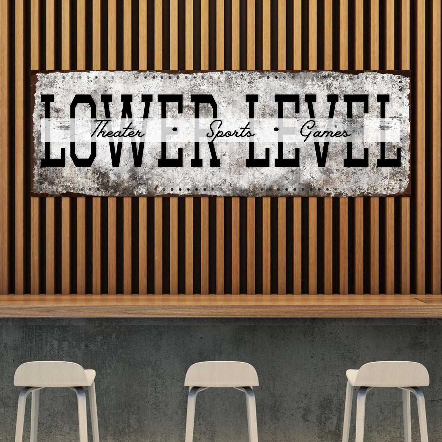 Lower Level Theater Sports Games Basement Bar Sign