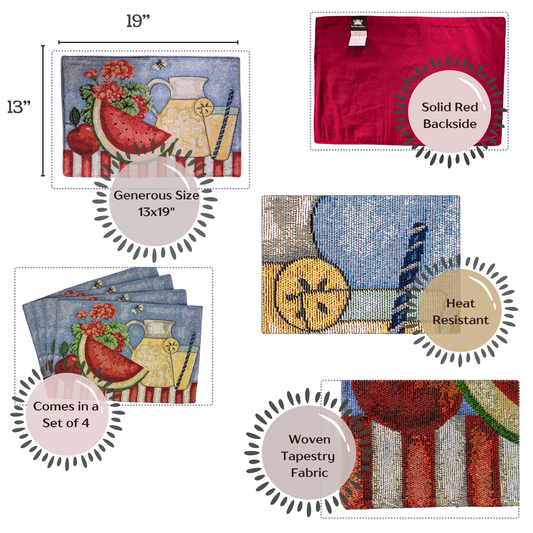 Tache Fruity Drinks Watermelon Lemonade Woven Tapestry Placemat Set (13082PM)