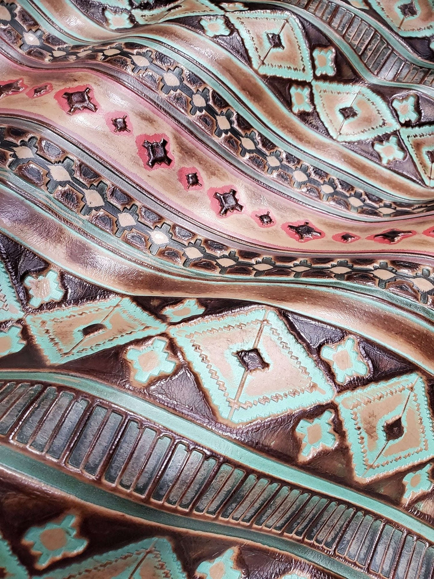 Navajo Embossed Leather Hat Band Only w/ Turquoise Slab 950e Otarealm